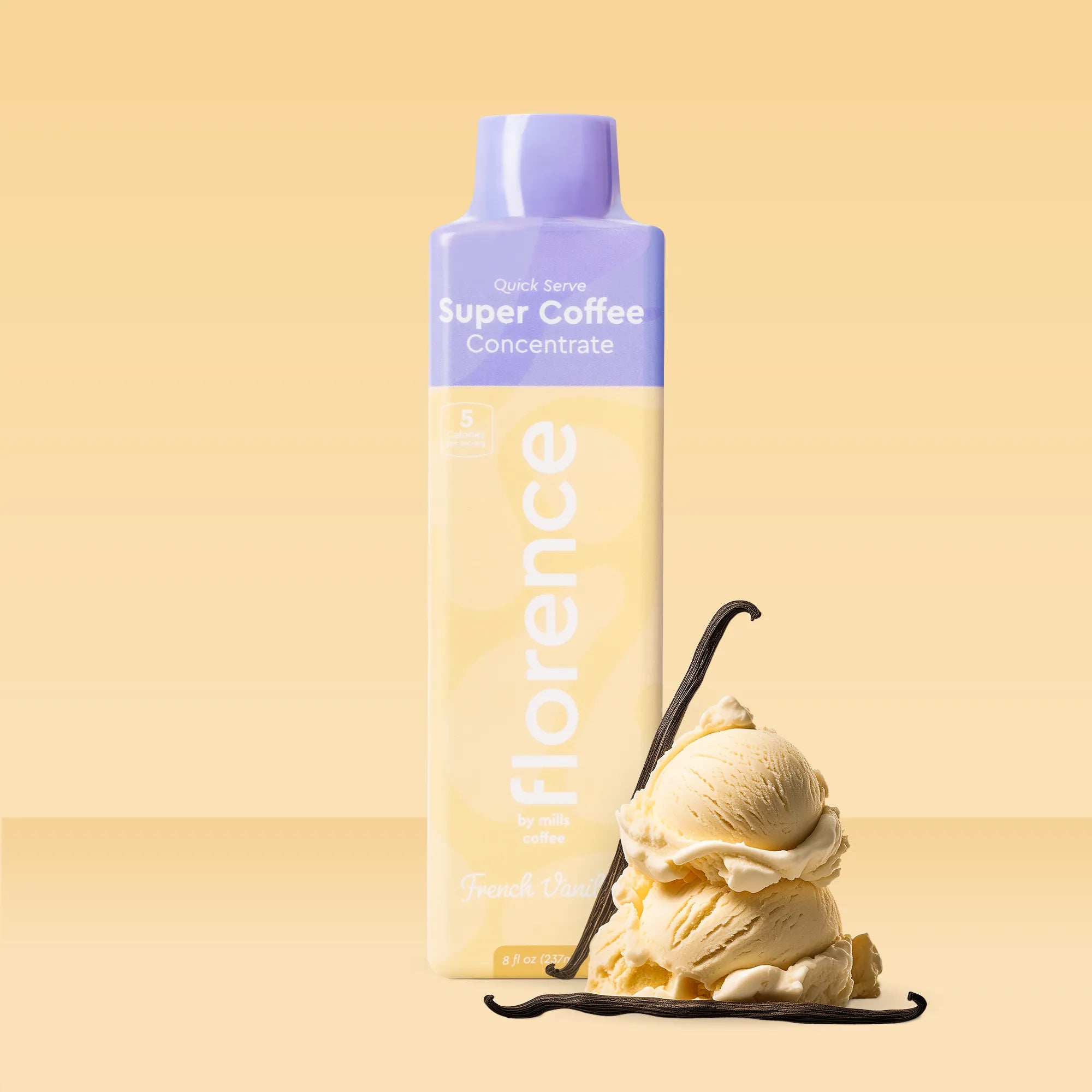 French Vanilla Flavoured Coffee Concentrate Pictured Alongside 2 scoops of Vanilla Ice Cream